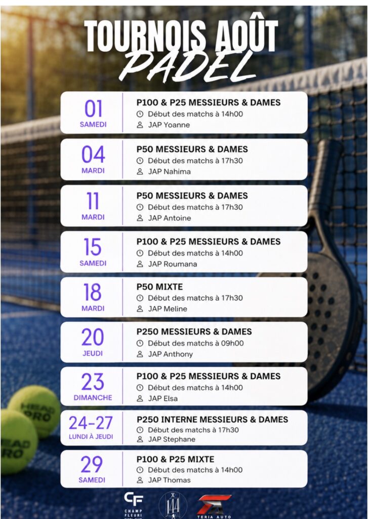 tournois aout padel